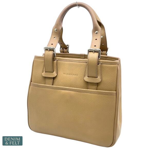 Burberry Tan Leather Satchel Tote Nova Check Interior Buckle Detail Bag/Purse - Picture 1 of 16